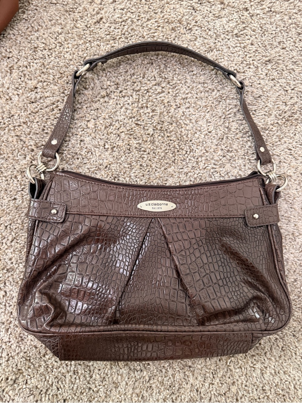 Liz Claiborne Dark Brown Croc-Embossed Shoulder Bag